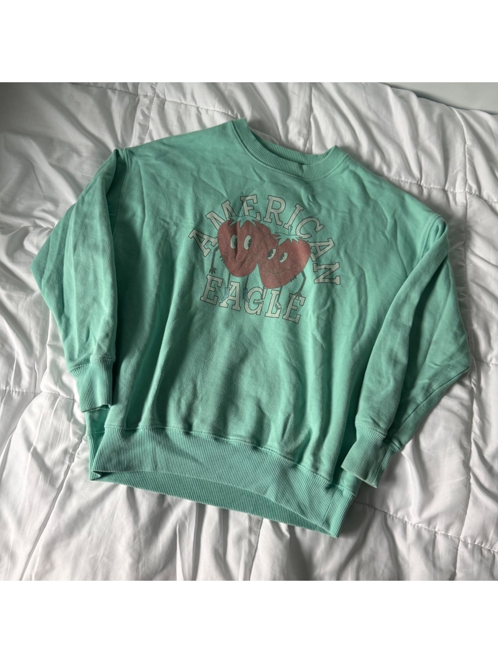 american eagle mint green strawberry crewneck sweater XS